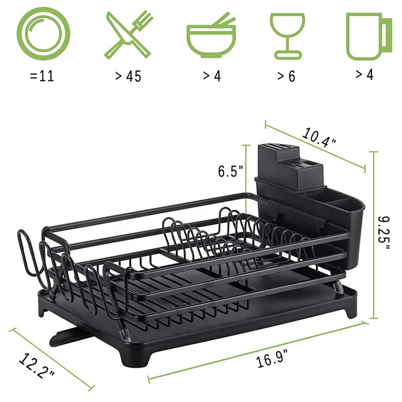 COMBO 1 Escurridor de platos, alfombra rectangular, picador de vegetales 14 pcs